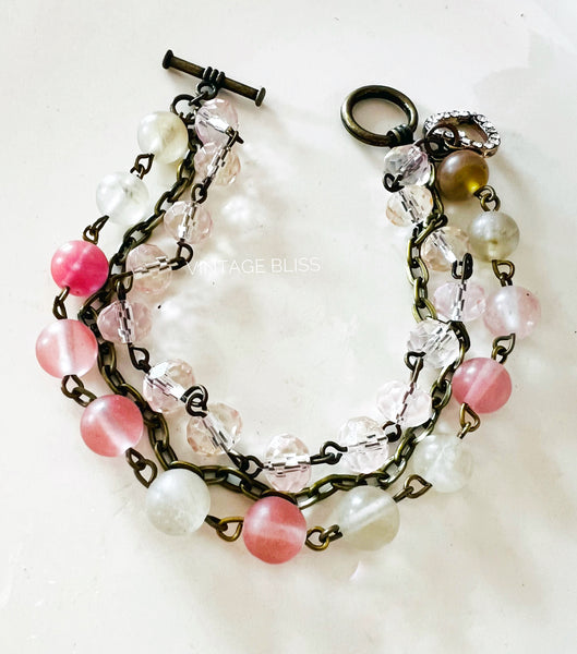 Pink Parfait Triple Strand Beaded Bracelet