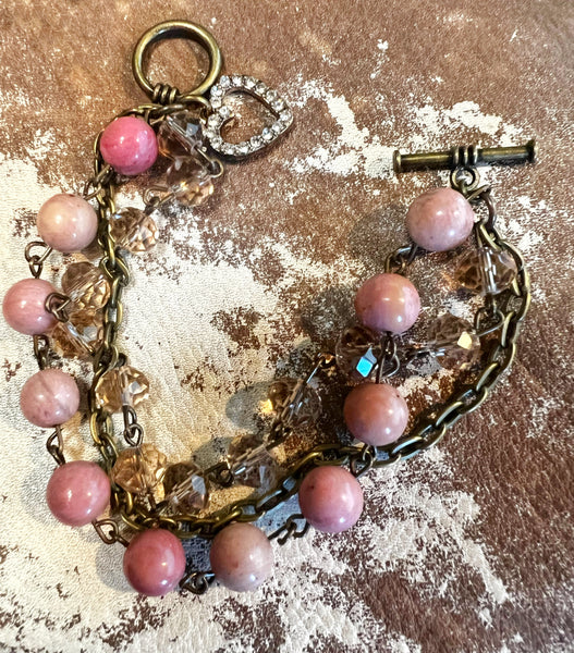 Pink Parfait Triple Strand Beaded Bracelet