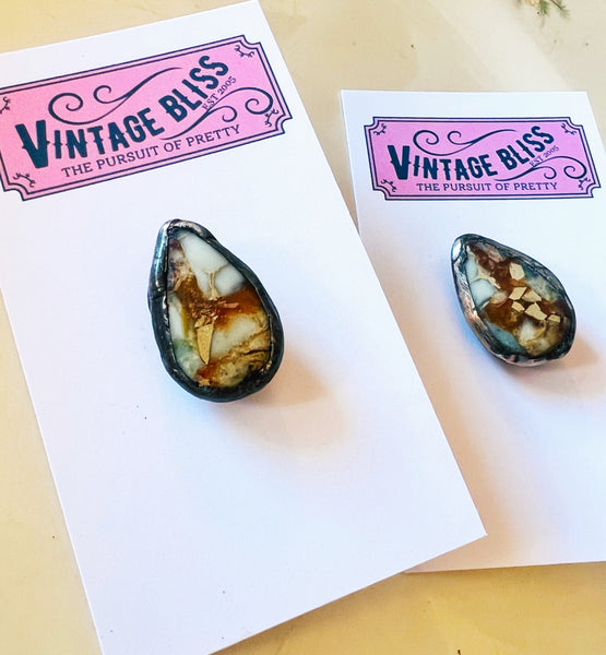 Soldered Turquoise & Brown Agate Stone Hat Pin