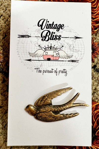 Brass Patina Sparrow Bird Hat Pin
