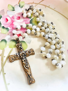 Brass Patina Filigree Religious Necklace