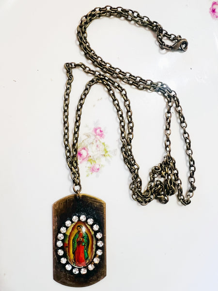 Virgin de Guadalupe Brass Tag Chain Necklace