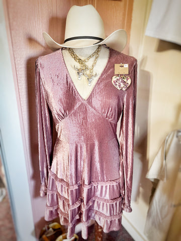 Mauve Pink Velvet Holiday Dress