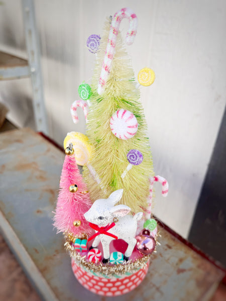 Candy Christmas Bottle Brush Tree Box Decor