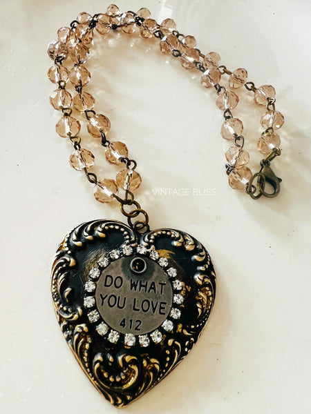 Do What You Love Brass Filigree Quote Necklace
