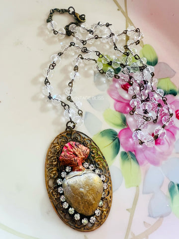 Sacred Heart Crystal Beaded Chain Necklace
