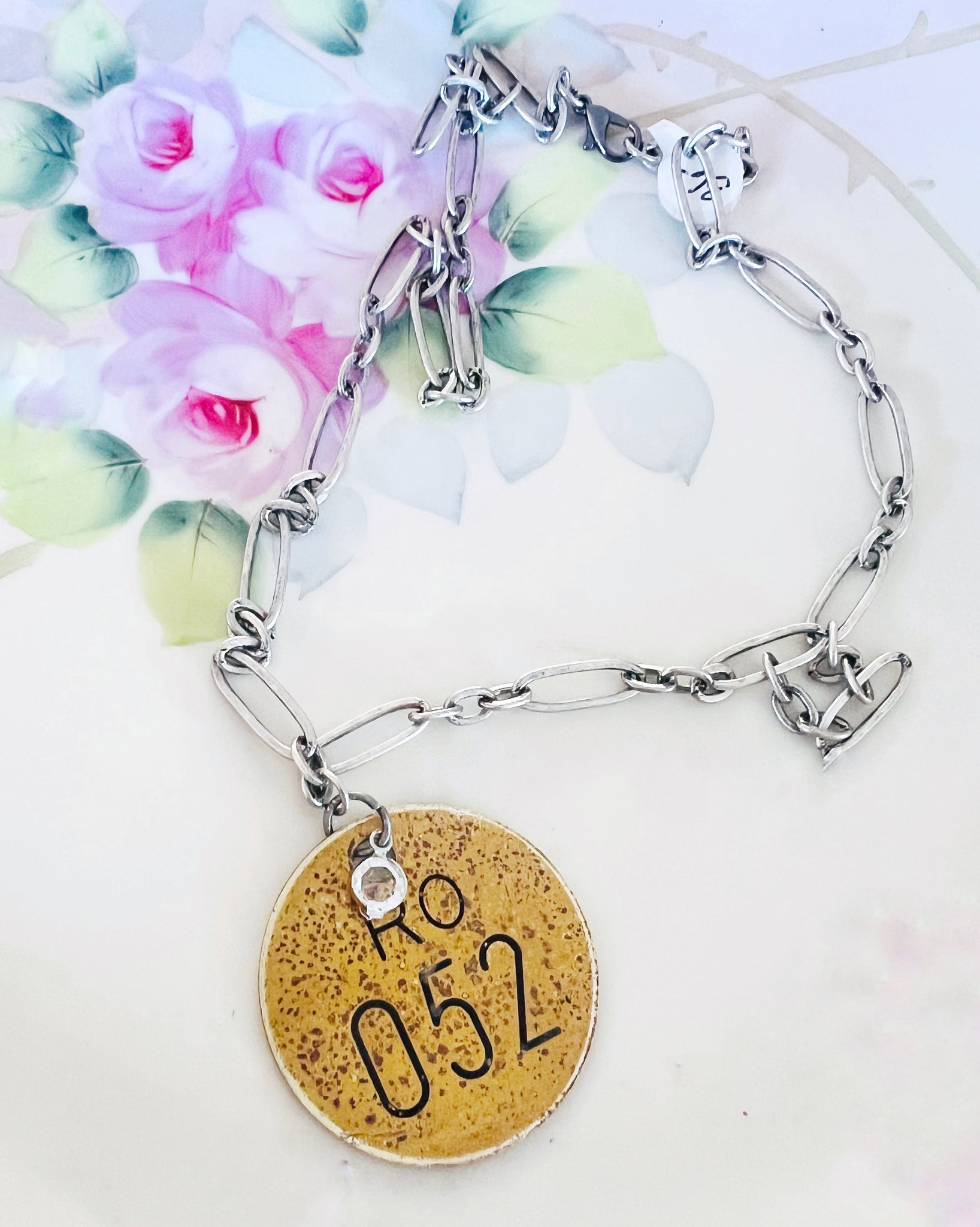 Brass Patina Vintage Locker Tag Necklace 052