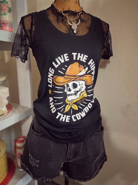 Black Long Live the Hippies & Cowboys Tank Top