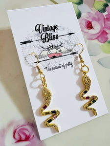 Pave Style Gold Snake Earrings