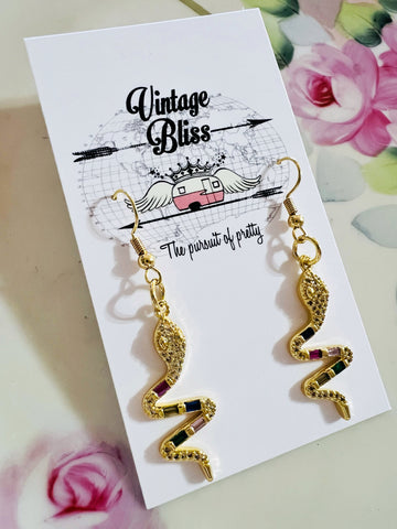 Pave Style Gold Snake Earrings
