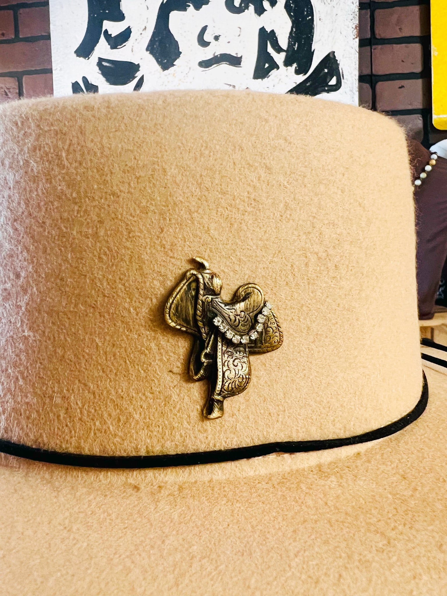 Rhinestone Saddle Brass Patina Hat Pin