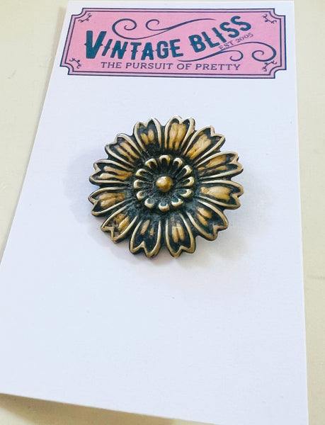 Brass Patina Flower Hat Pin