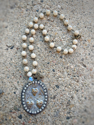 Sacred Heart Medallion Beaded Chain Necklace
