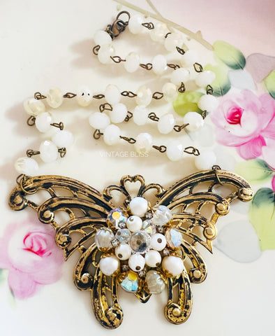 Large Boho Butterfly Filigree Necklace