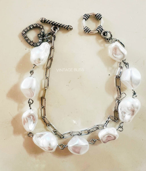 Dainty Silver Pearl Chain Bracelet