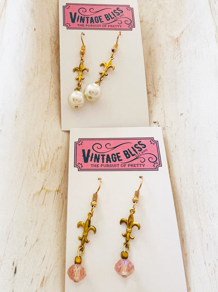 Gold Fleur de Lis Bead Earrings