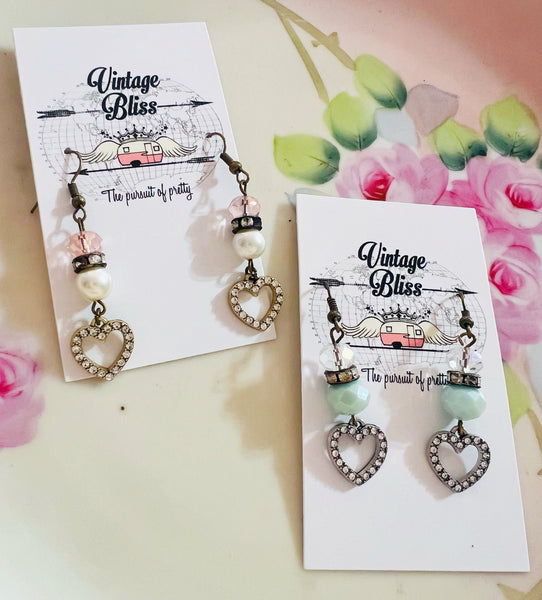 Crystal Rhinestone Drop Heart Earrings