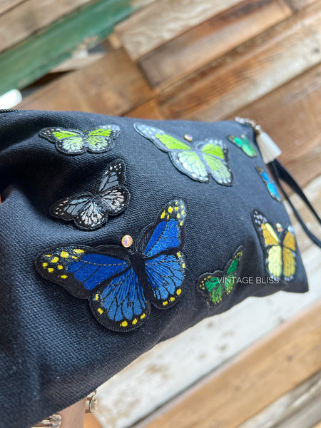 Butterfly Crystal Patch Canvas Bag