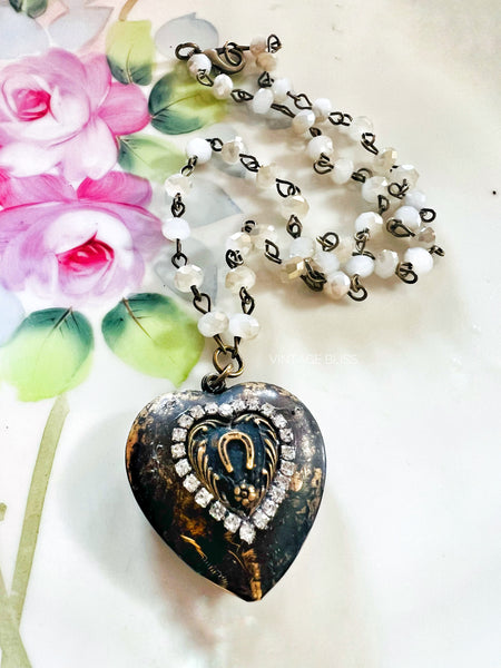Horseshoe Puffy Heart Necklace