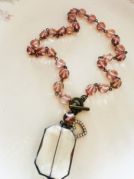 Soldered Crystal Drop Pink Beaded Chain Necklace
