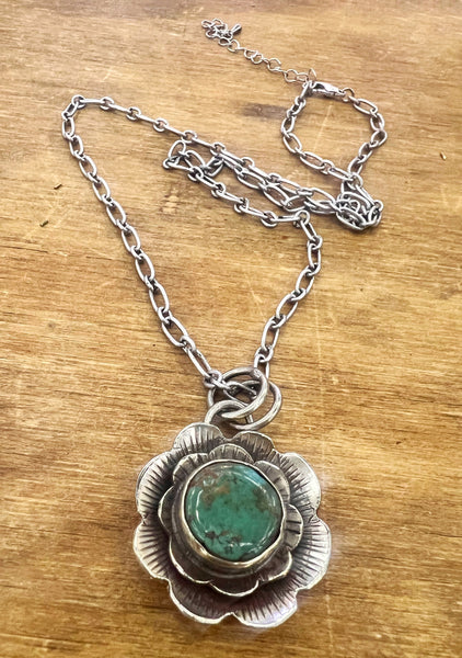 Turquoise Tibetan Silver Flower Necklace