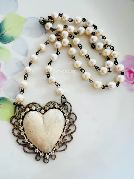 Whitewash Heart Filigree Necklace