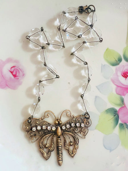 Boho Brass Patina Butterfly Necklace