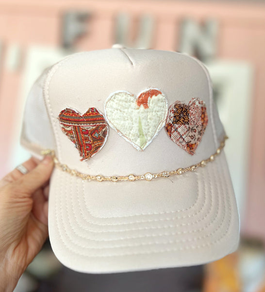 Granny Quilt Hearts Trucker Hat Neutrals