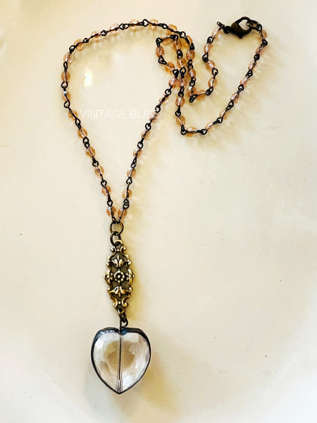 Soldered Crystal Mini Heart Necklace Pink