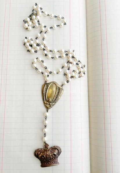 Rosary Style Crown Filigree Necklace