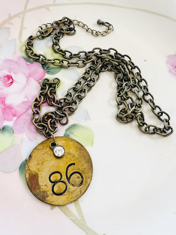 No 86 Brass Patina Vintage Locker Tag Necklace