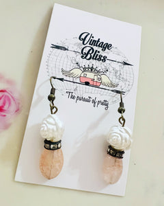 White Rose Rondelle Earrings