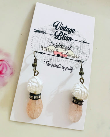 White Rose Rondelle Earrings