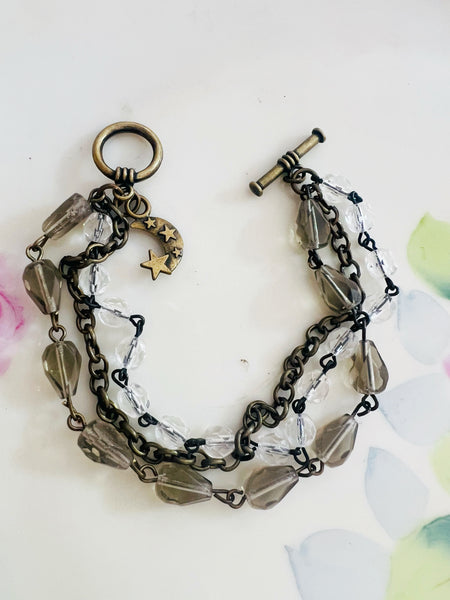 Neutral Smokey Grey Triple Strand Bracelet