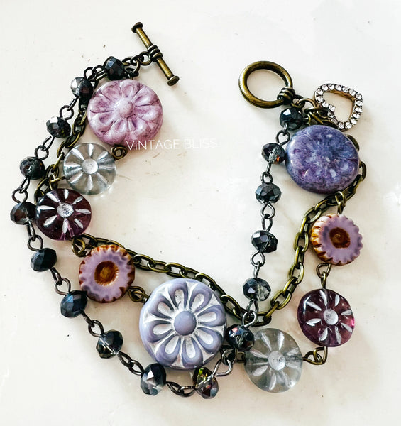 Lavender Fields Triple Strand Beaded Bracelet