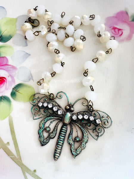 Turquoise Boho Butterfly Filigree Necklace