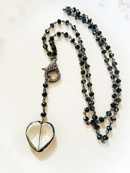 Soldered Heart Crystal Rosary Style Necklace