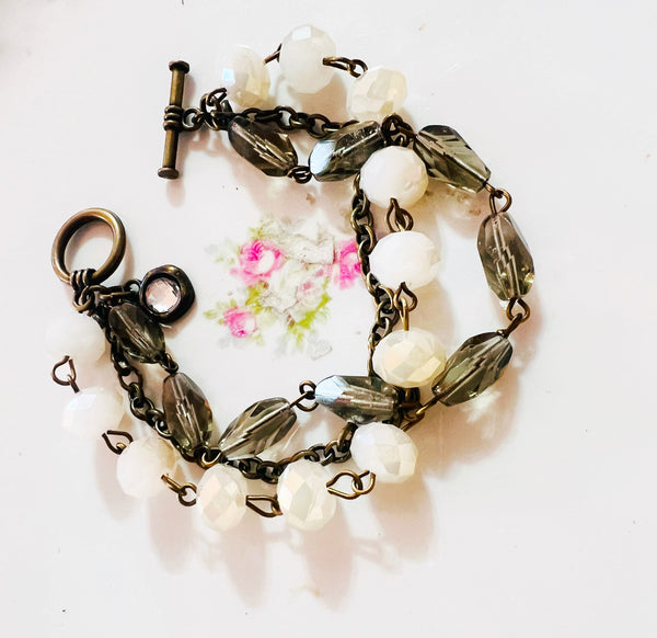 Neutral tones Triple Strand Beaded Bracelet