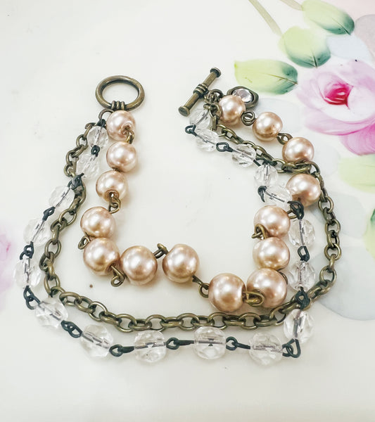 Pearl Chain Triple Strand Beaded Bracelet