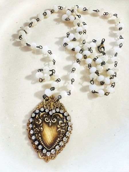 Brass Patina Heart Filigree Necklace