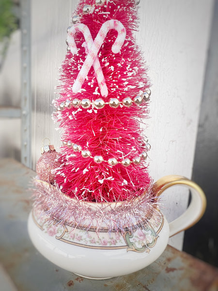 Christmas Bottle Brush Tree In Vintage Creamer