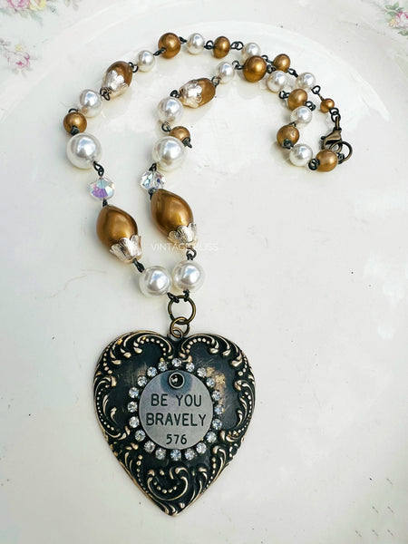 Be You Bravely Brass Filigree Quote Necklace