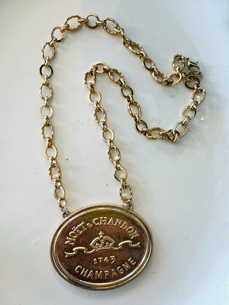 Moet Champagne Medallion Chain Necklace Gold