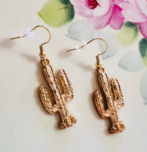 Gold Tone Western Cactus Earrings