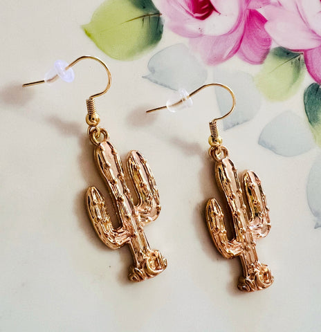 Gold Tone Western Cactus Earrings