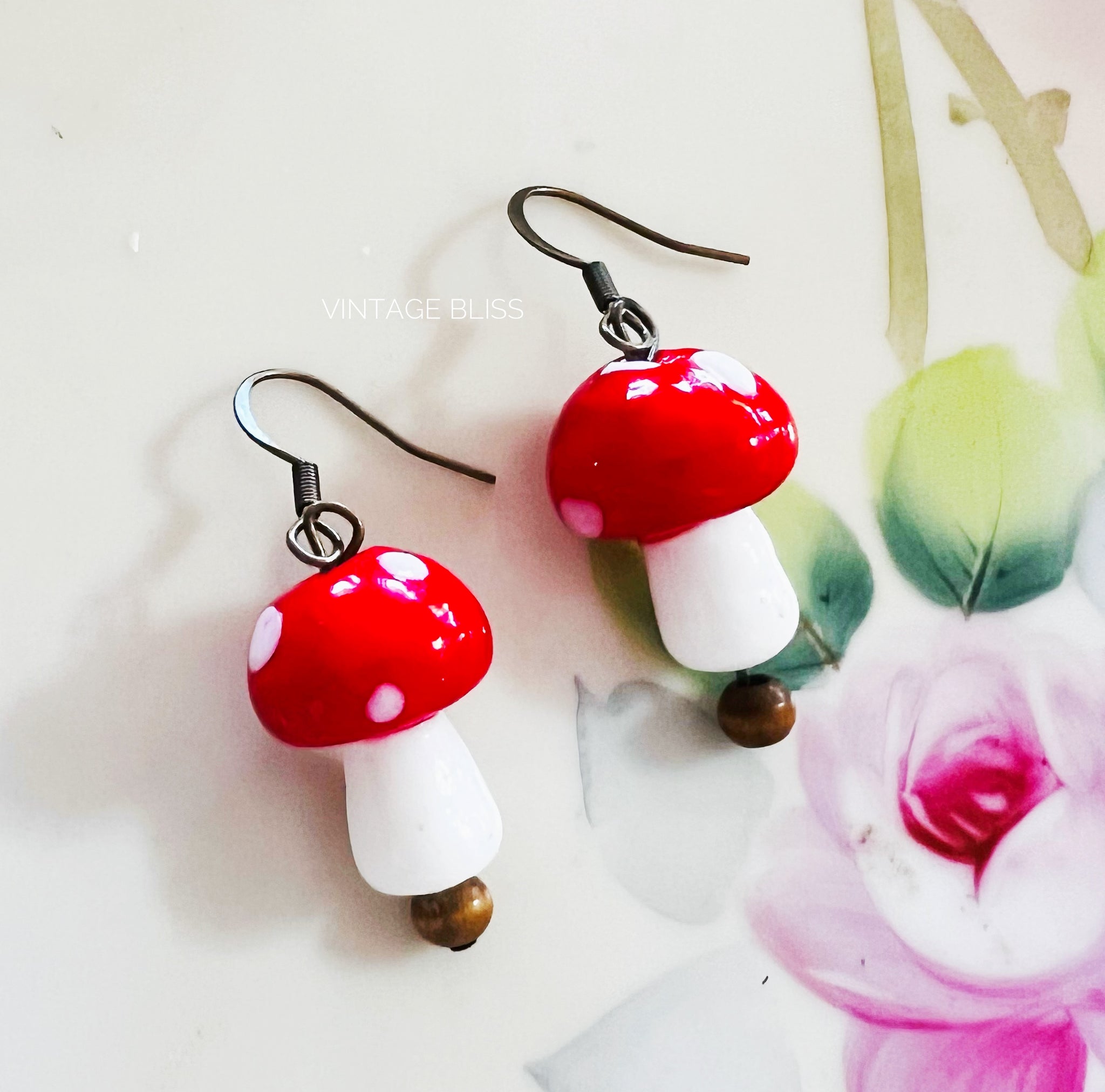 Red Glass Mushroom Earrings