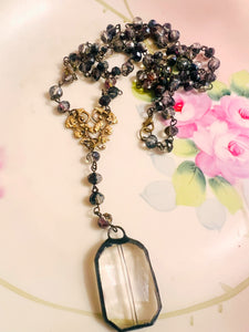 Black Midnight Soldered Crystal Rosary Style Necklace