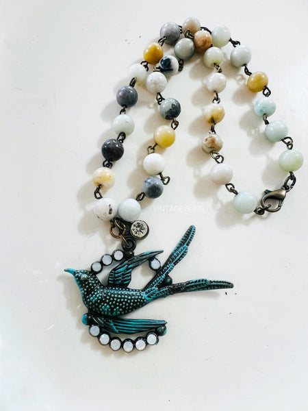 Fly Away Sparrow Beaded Chain Necklace