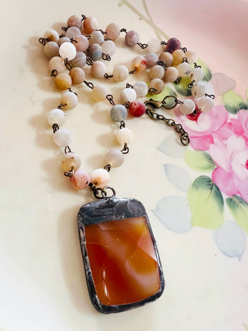 Soldered Amber Stone on Beaded Chain
