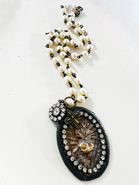 Sacred Heart Medallion Beaded Chain Necklace